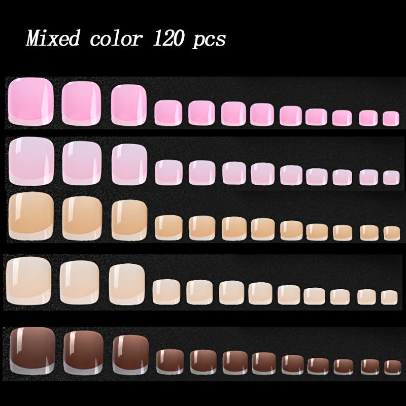 120pcs French Style Fake Toenail Press On Toe Foot Full Cover Square Nails Art Tips Wearable Nail Manicure Tool
