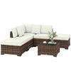 Outdoor Garden Rattan Set of 6 Pieces with Corner Chair 2 Armless Chairs Footrest and Table Brown