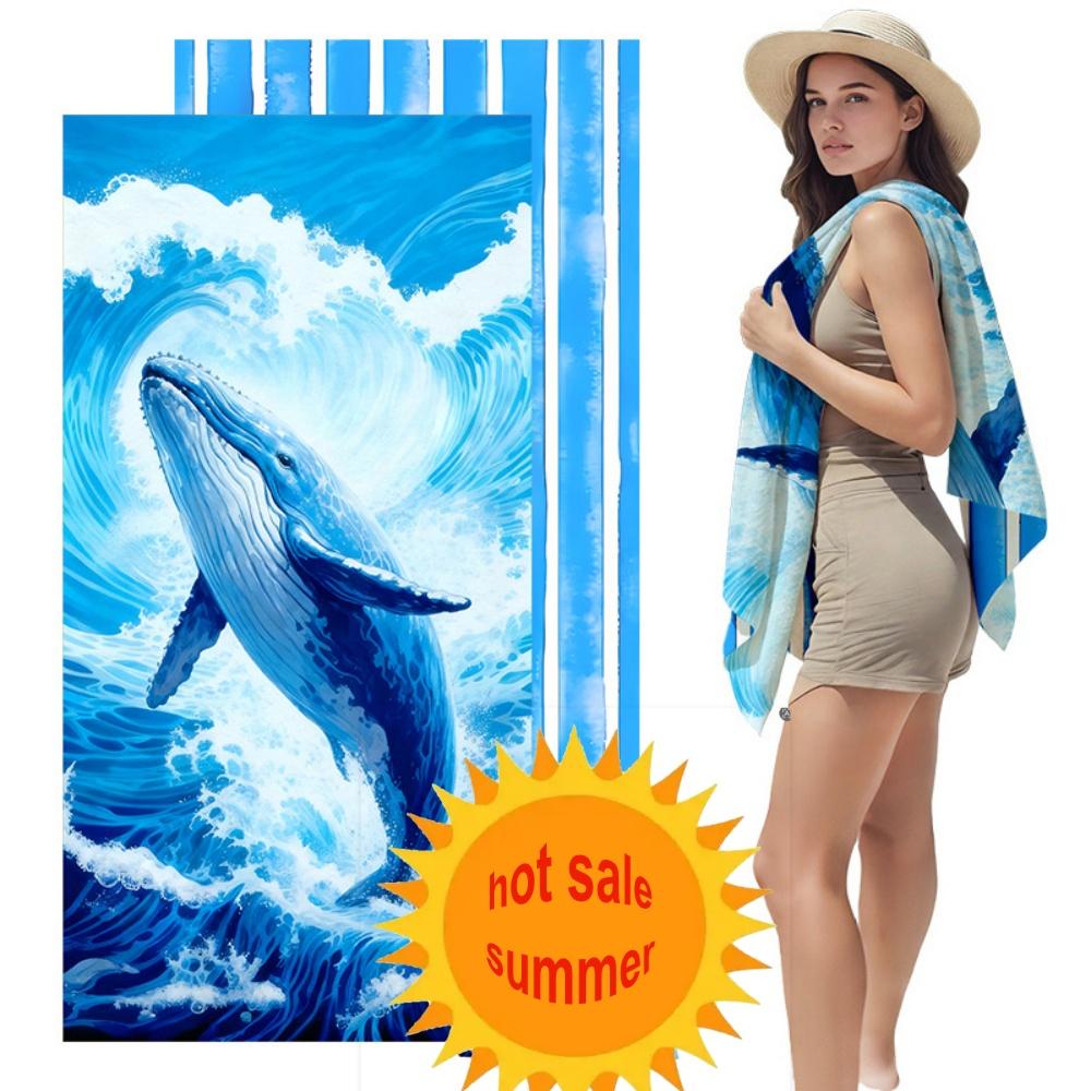 Ocean Animal Print Microfiber Beach Towel Quick Dry Sand Free with Whale Turtle Fish Design for Swimming Travel 50x100cm