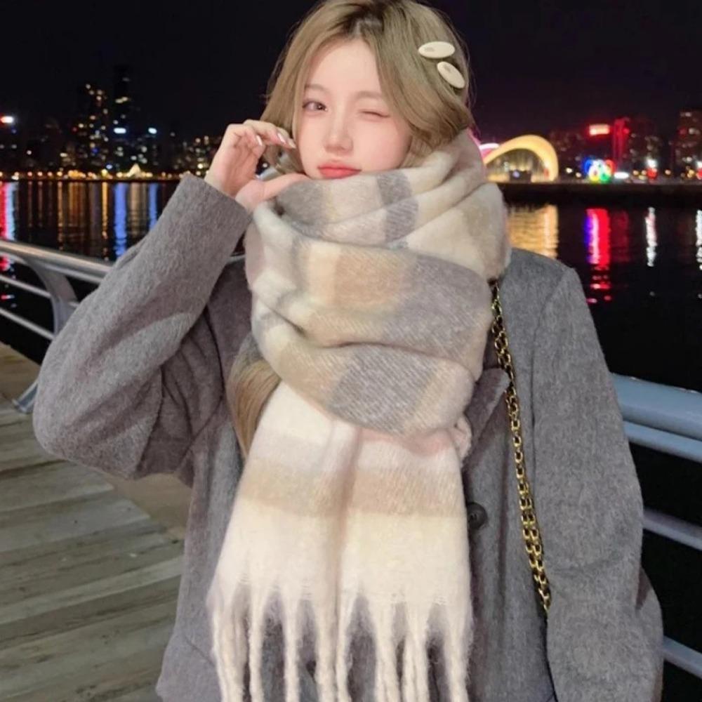

Winter Imitation Cashmere Scarf Retro Thicken Warm Shawl New Colorful Striped Scarf хаки