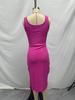 2025 Spring/Summer Elegant Sleeveless Ribbed Slim Fit Slit Dress with Square Neck