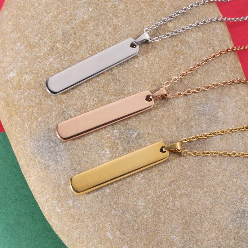 

Minimalist Stainless Steel Engravable Bar Pendant Necklace for Couples