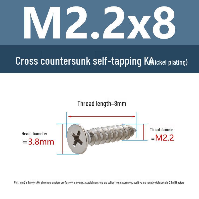 YiguYigu Nickel-Plated Phillips Flat Head Self-Tapping Screws M1-M5, Carbon Steel