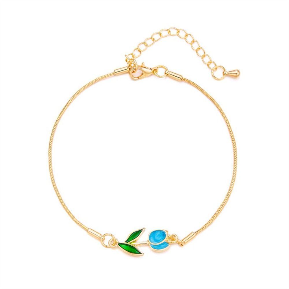 Adjustable Chain Enamel Charm Bracelet Copper Lobster Clasp Vintage Bracelet  For Women