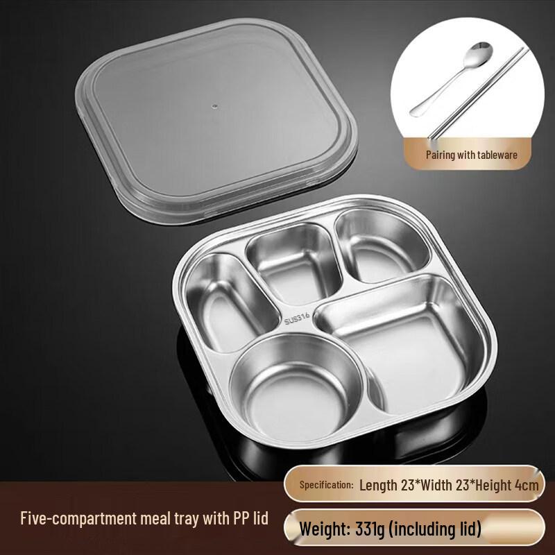 316 Stainless Steel 5-Compartment Divided Lunch Box