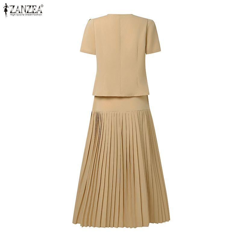 ZANZEA Women Short Sleeve Blouse and Skirts Summer Two Piece Suit Sets