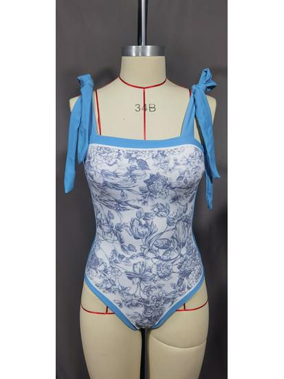 New Double-Sided European & American Chiffon Print Swimsuit Set: Women's One-Piece with Conservative Wrap Skirt