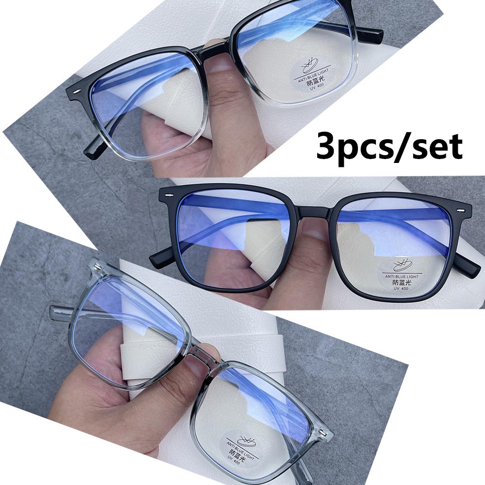 3Pcs/set New Square Computer Glasses Frame Women Men Anti Blue Light Rectangle Eyewear Blocking Optical Spectacle Eyeglasses