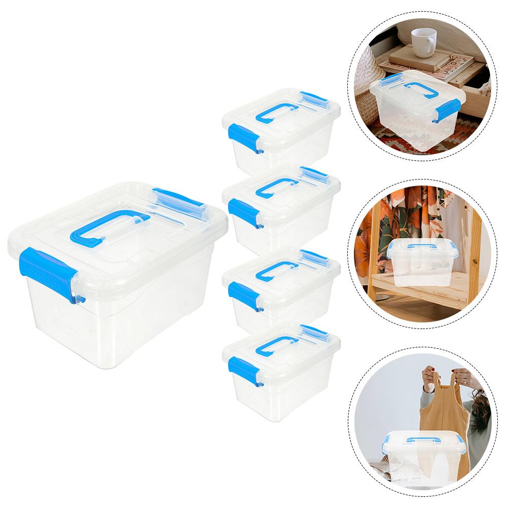 5 Pcs Toy Portable Storage Box Clear Makeup Organizer Cosmetics Multipurpose Blue Abs
