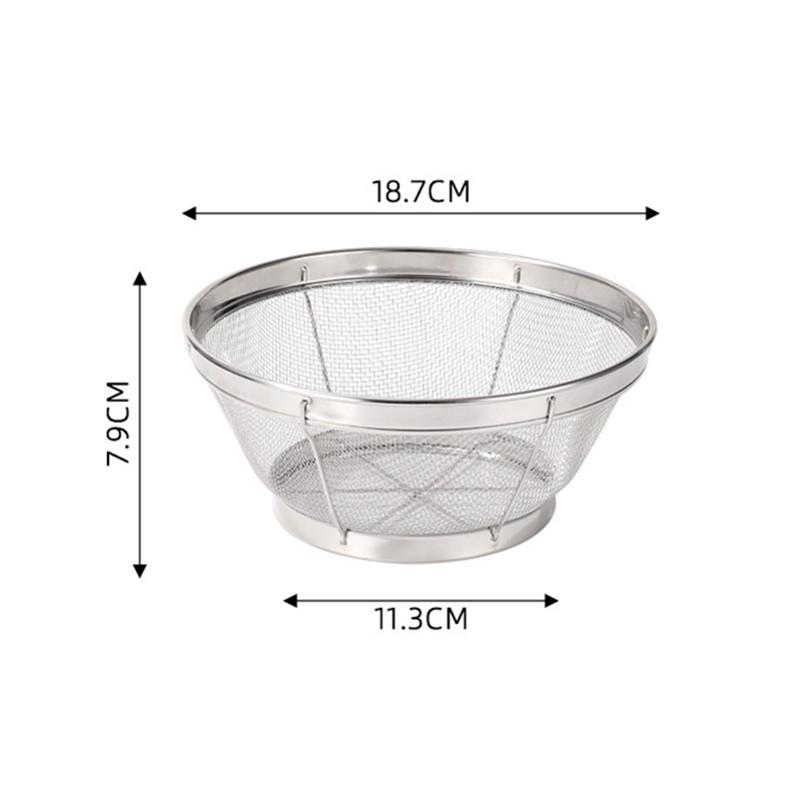 

1Pcs Stainless Steel Rice Washing Sieve Fine Mesh Basket Kitchen Colander Fruit Rinser Strainer Container Vegetable Washing Bowl 19cm