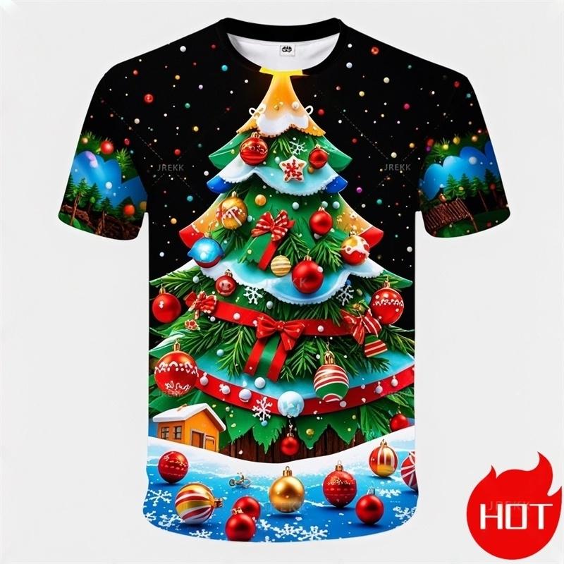 Summer Fashion 3D Print Merry Christmas T Shirt Cute Santa Xmas Christmas Trees Graphic T-shirts Men Funny Streetwear Tee Shirts