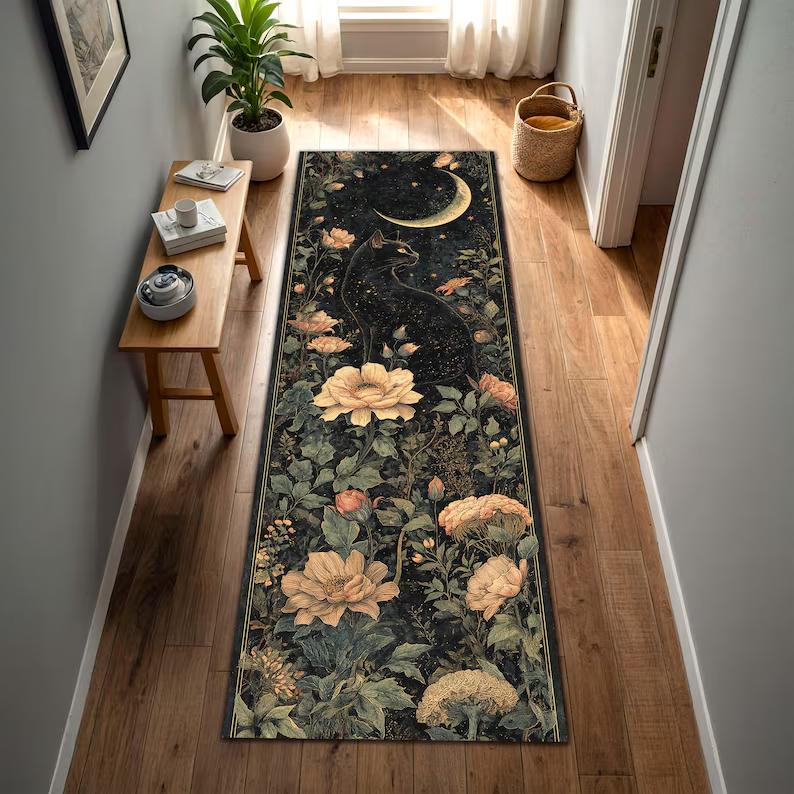 Traditional Koi Fish Lotus Flower Runner Rug Zen Style Home Decor Non-Slip Floor Mat Oriental Ethnic Carpet for Entryway