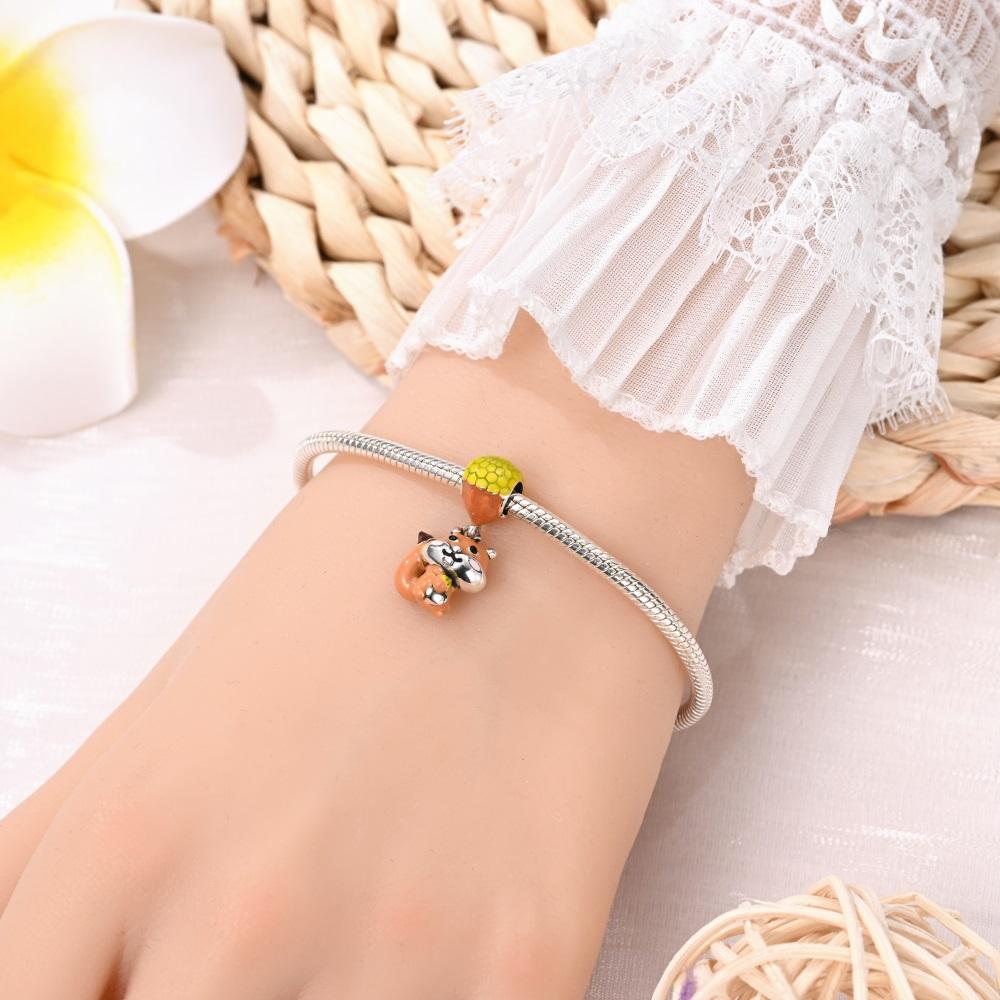 Original Charms Copper Cute Squirrel Pendant Beads Fit Bracelet Women Jewelry Making Diy Gift