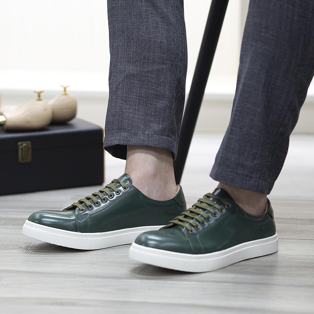 Dropshipping High-End Handmade Korean Version Of Casual Board Shoes Cowhide Patent Leather Men'S Casual Leather Shoes Lace-Up Flat Bottom