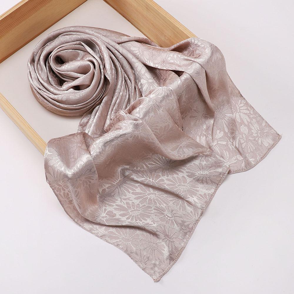 Elegant Women Silk Scarf Satin Solid Flower Wrap Shawl Sunscreen Bandana Hijab Mujer Scarve Pareo Beach Boho Headscarf Sweet New