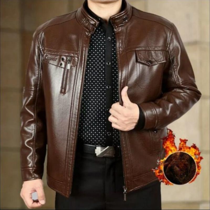 

Одежда для отцов среднего и пожилого возраста, мужские кожаные куртки, мужские кожаные куртки с воротником-стойкой, повседневная одежда 180