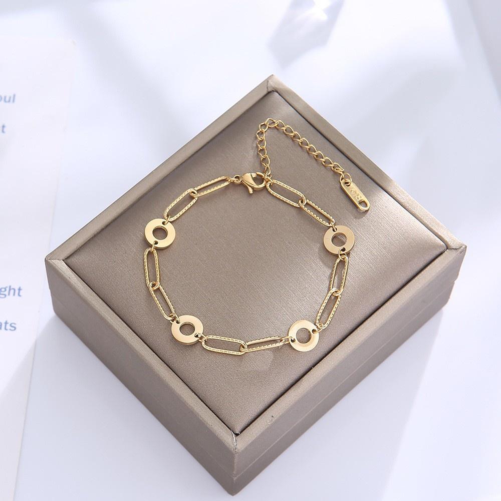 Fashion Titanium Steel Chain Bracelet for Women 4 Rings Buckle Gold Anklet Simple Female Bracelet Jewelry