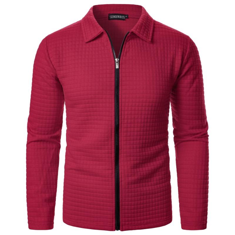 Karierte Stoffjacke Strickjacke Herren Herbst Neuer Stil Reißverschlussmantel Lässig Herren Langärmlig Kragen Waffelstoff Oberteil