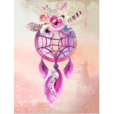 Gör-det-själv diamantbroderier Rosa blommor Bild av Rhinestone Round Diamond Painting Dream Catcher