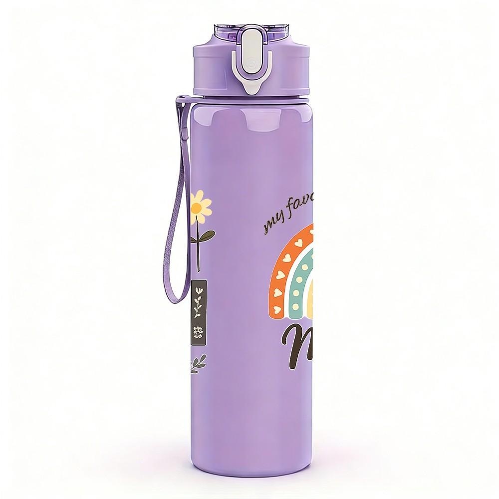 1PC Mimi Rainbow Boho Lettering Print 750ml Color Plastic Sports Water Bottle Leakproof Flip Straw Lid Suitable for Sports Office Home Use