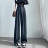 Womens High-Waisted Wide-Leg Straight Trousers Comfortable Office Casual Pants With Slight Stretch