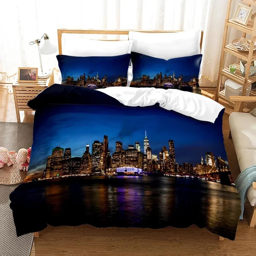 Luxury New 3D Print New York City Night View Bedding Set Queen King Size Duvet Cover Pillowcase Set Soft Home Textile Bedclothes