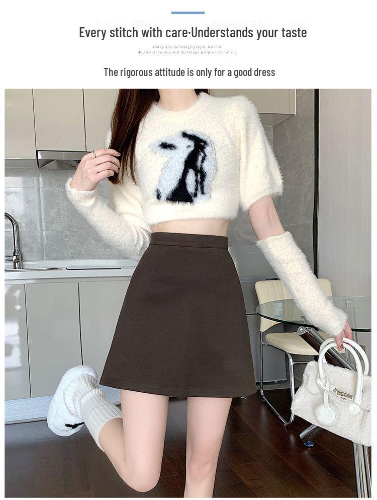 Melaleuca High-Waist Woolen A-Line Skirt: Slimming College Style for Autumn Winter 2025