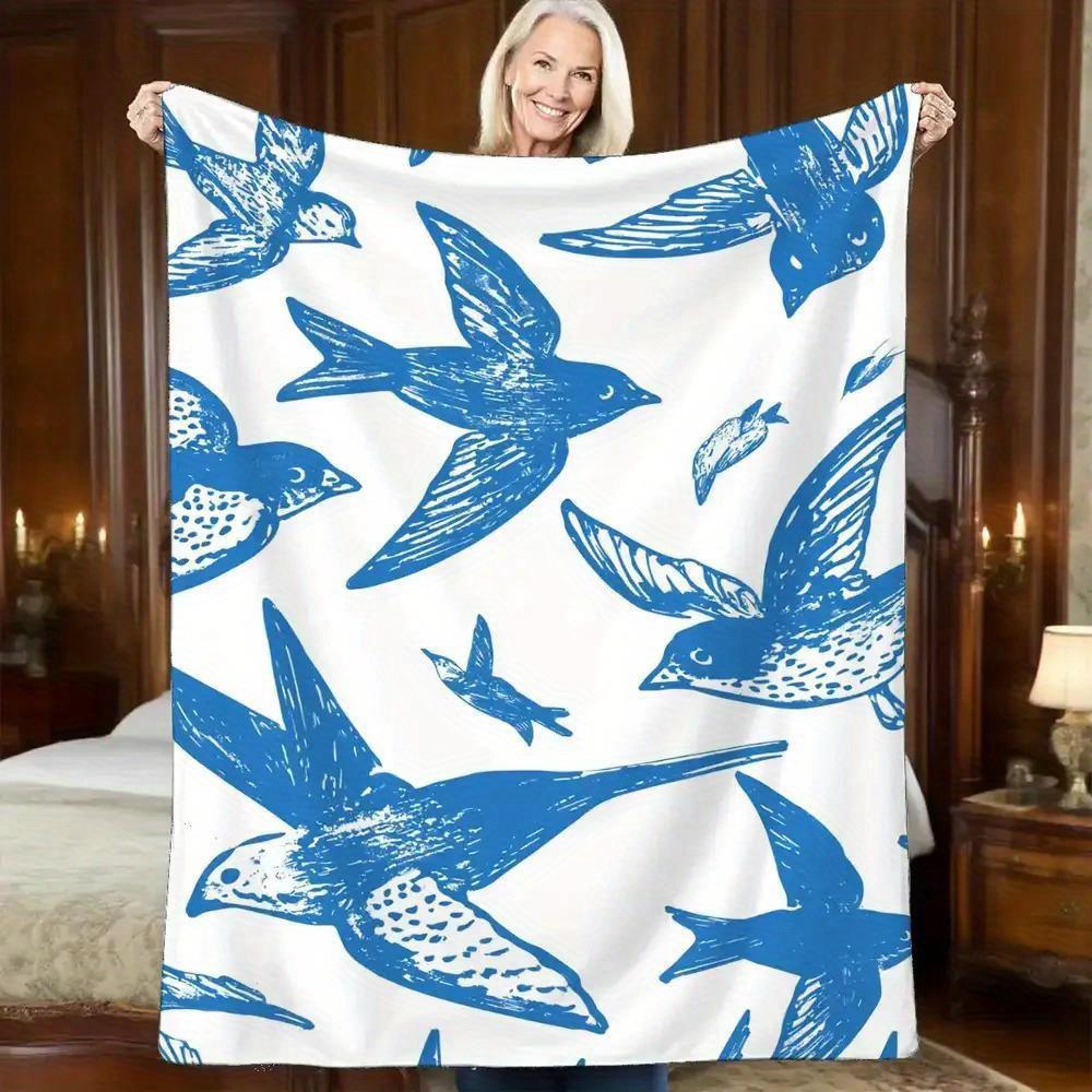 

Blue Birds Fleece Blanket White Background Flying Pattern Art Soft Cozy Throw Home Decor for Living Room or Bedroom Gift 70x100cm28x39in