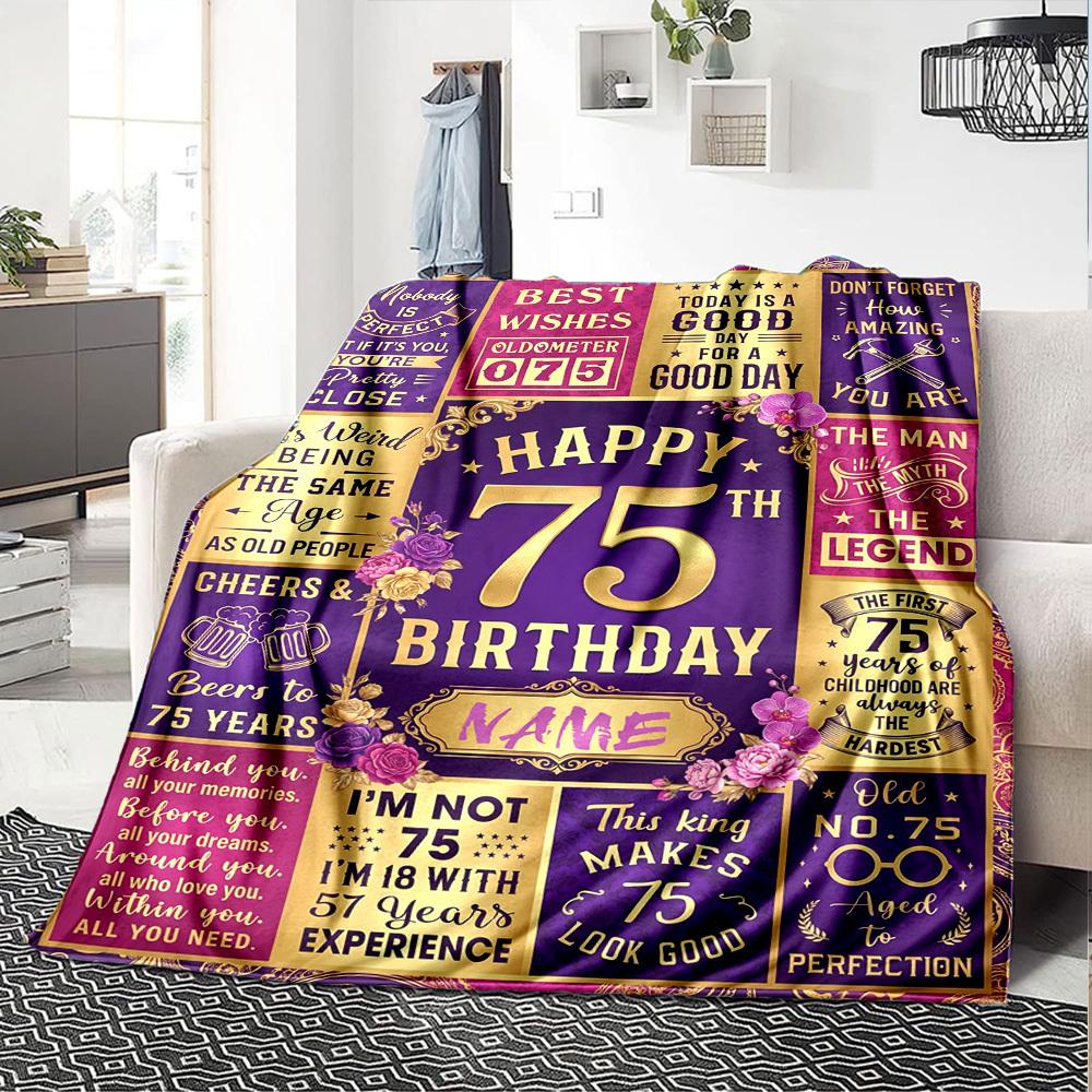 Golden Milestone Celebration Blanket Personalized Name Soft Warm And Versatile For Sofa Bed Office And Travel Machine Washable Comfortable In All