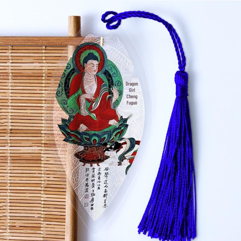 Creative Leaf Vein Bookmark - Dunhuang Mogao Caves Mural Souvenir for Students