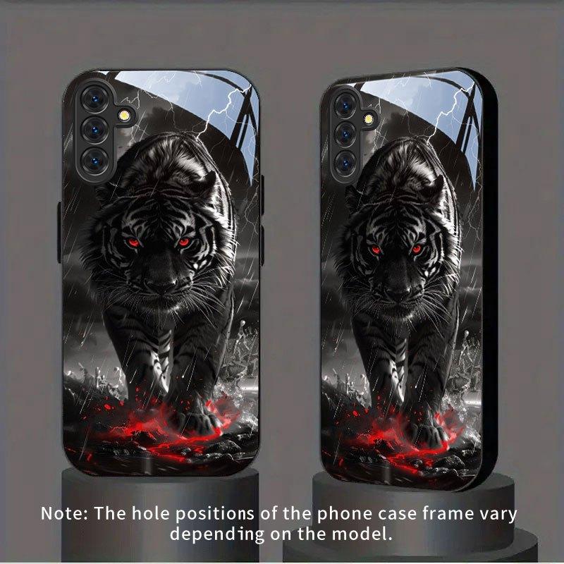 Black tiger eye pattern glass phone case suitable for Samsung Galaxy S26 S25 S24 S23 S22 S21 S20 FE/Ultra/Plus anti drop