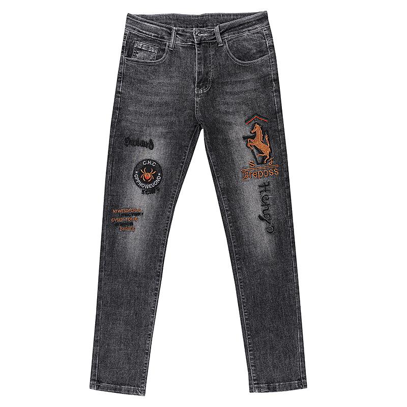 European And American Embroidered Trendy Brand Jeans Men'S Straight Tube Slim Fit Elastic Fashion High Quality Casual Cowboy Pants