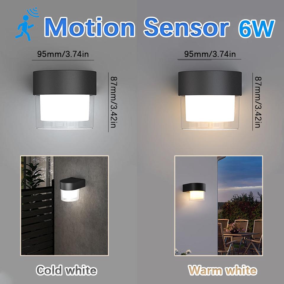 Solar Outdoor Wall Light Motion Sensor Wall Lamp Waterproof LED Wall Lamp 6W For Backyard Garden Patio Street Porch Garden Light