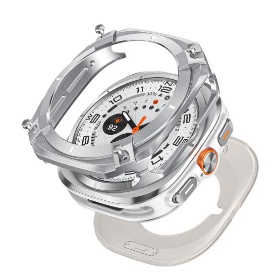 Watch Protective Case for Galaxy Watch Ultra 47mm Shockproof Rugged Zinc Alloy Protector Bezel with Back Cover Square Watch Bumper Cover Shell