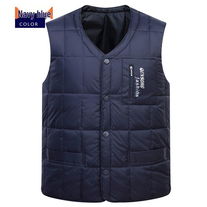 

Men s Autumn & Winter Warm Down Vest for Middle-Aged & Elderly - Sleeveless, Ideal for Dads & Seniors 5XL (185–200 kg) темно-синий