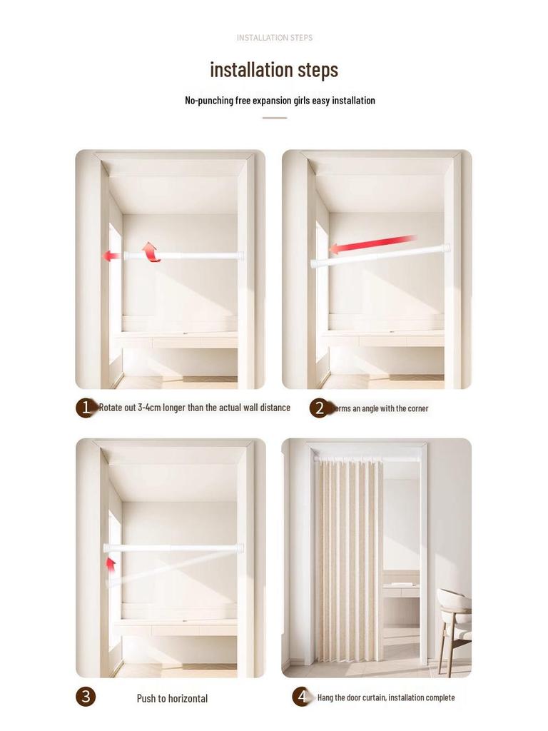 No-Punch Windproof Folding Curtain for Bathroom or Bedroom