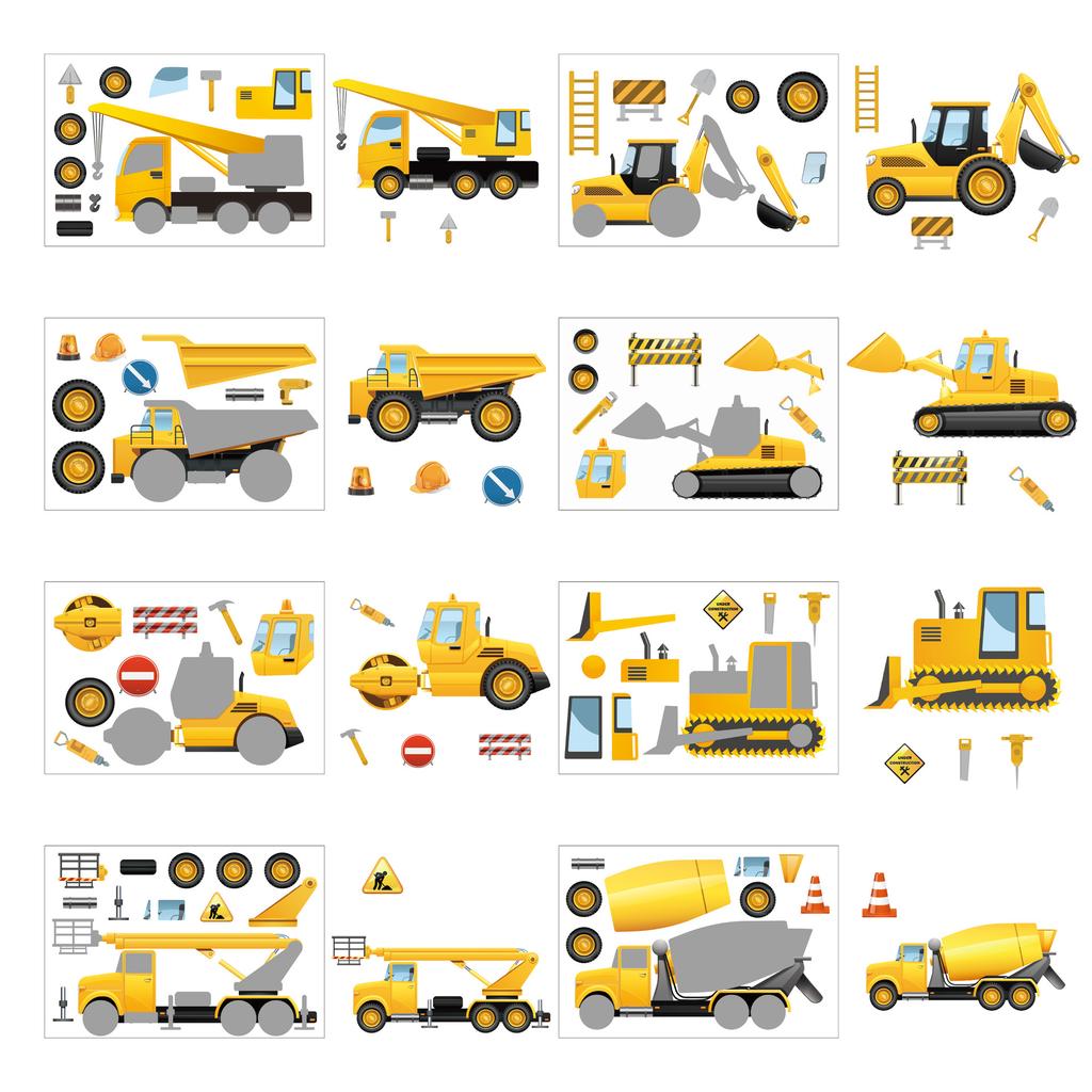 Bagger Aufkleber Gesicht machen Baustellenfahrzeuge Cartoon DIY Aufkleberbuch für Kinder Kinder Bastelaktivität