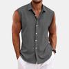Men's Solid Color Lapel Button Up Vest Shirt T-shirt Top