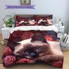 Siamese Cat and Rose Pattern Bedding Home Decoration Birthday Gift (1 * duvet cover + 2 * pillowcase, without core)