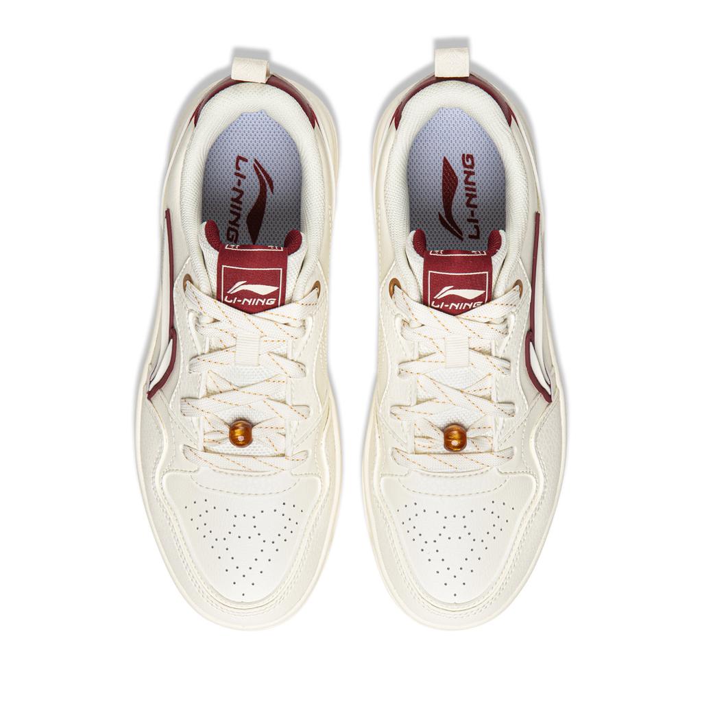 Li Ning Tianji Soft Slip Resistant, Abrasion Resistant, Height Increasing Low Top Skateboard Shoes Women's White Red AGCW068-5