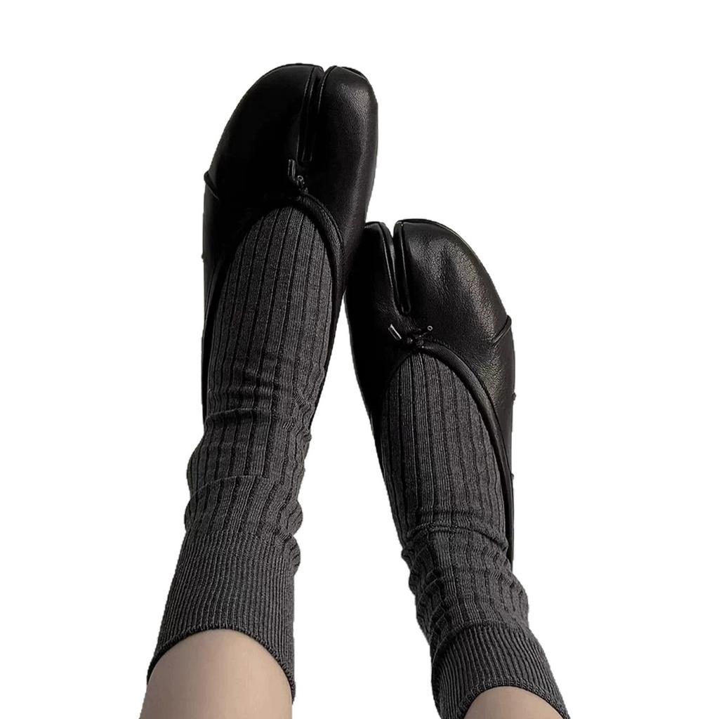 Cowhide Version~ Retro Split-toed Pleated Ballet Shoes Women's Pig's Trotters Shoes One-pedal Versatile Flat Mary Jane Single Shoes