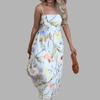 Springtime New Holiday Style Fashionable Printed Off-shoulder Sleeveless Waist-hugging Suspender Gown