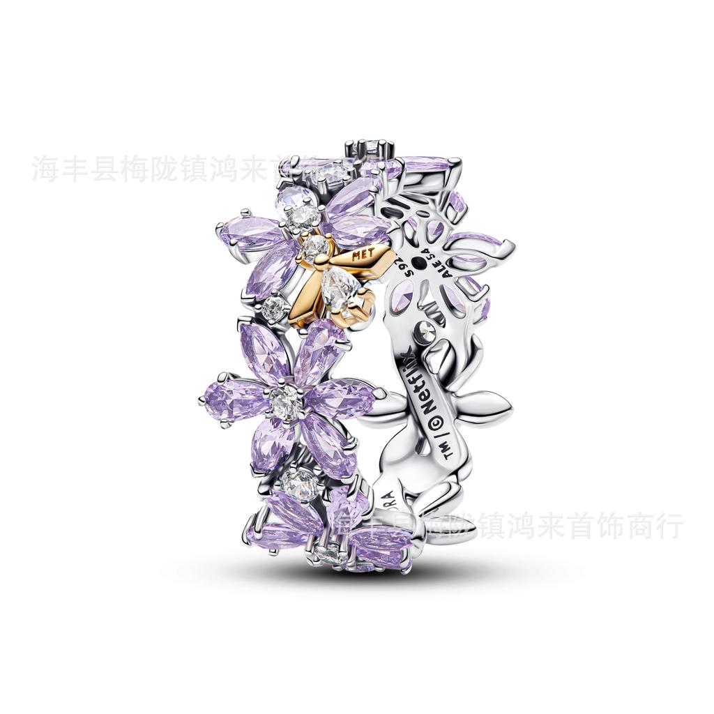 Sterling Silver Floral Design Ring with Marquise and Round Cut Gemstones Intricate Band Detailing Elegant Nature Inspired Jewelry for Women