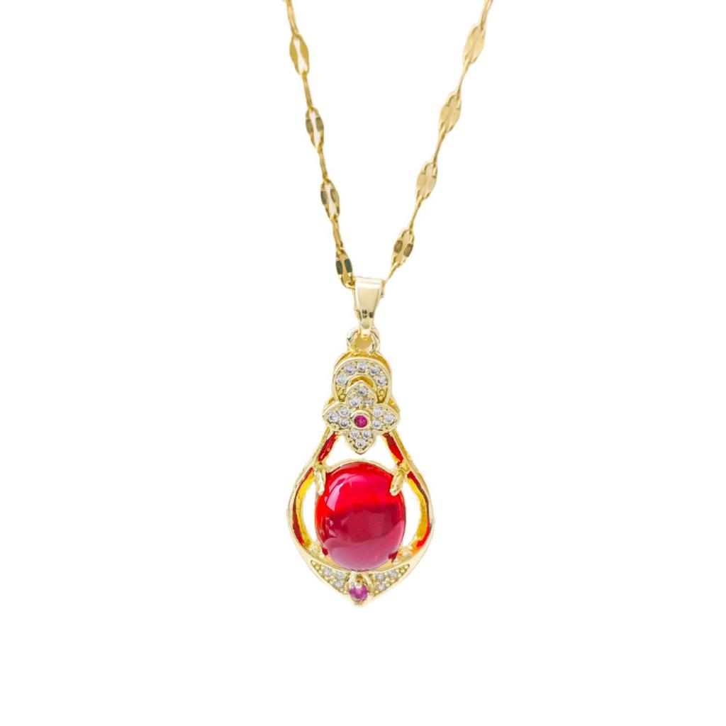 Emerald Gemstone Titanium Steel Necklace for Women - Light Luxury Pendant