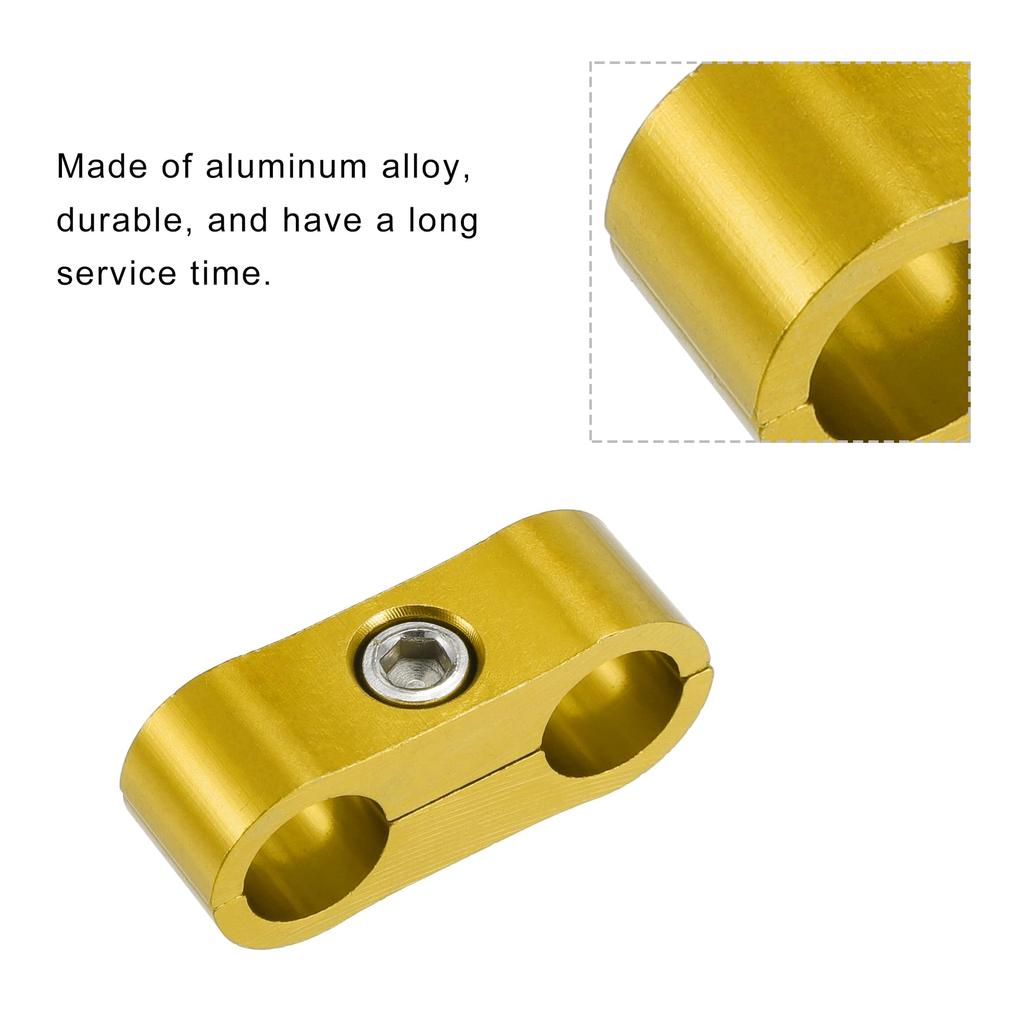 X AUTOHAUX 3pcs Car AN4 11mm Hose Separator Clamp Hose Clamp Fuel Line Connector Aluminum Alloy Blacket Gold Tone
