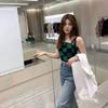 Checkerboard Short Folded Knitted Vest Women's Summer Korean Version of Skinny Tight-fitting Bottom Knitted Halter Top
