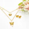 Gold Color Butterfly Stainless Steel Necklace & Stud Earrings Set, Hypoallergenic Luxury Jewelry for Women, Daily Wear To Party