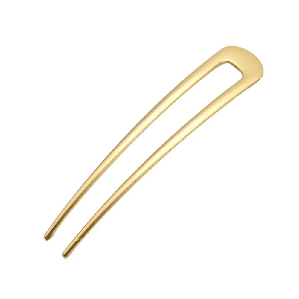 Simple Elegant U-Shaped Hairpin Gold Color French Hair Sticks Clips Long Thick Updo Bun Jewelry Accessories For Women Gift