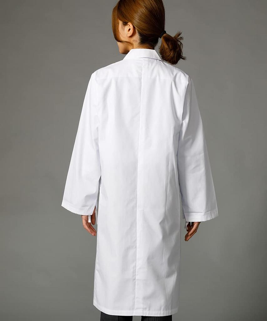 [Hakui Net] Women's White Coat, Doctor's Coat, Medical Gown, Research Coat, Laboratory Coat, Pharmacist Coat, Long Sleeves, Pockets, Long Length, Whit