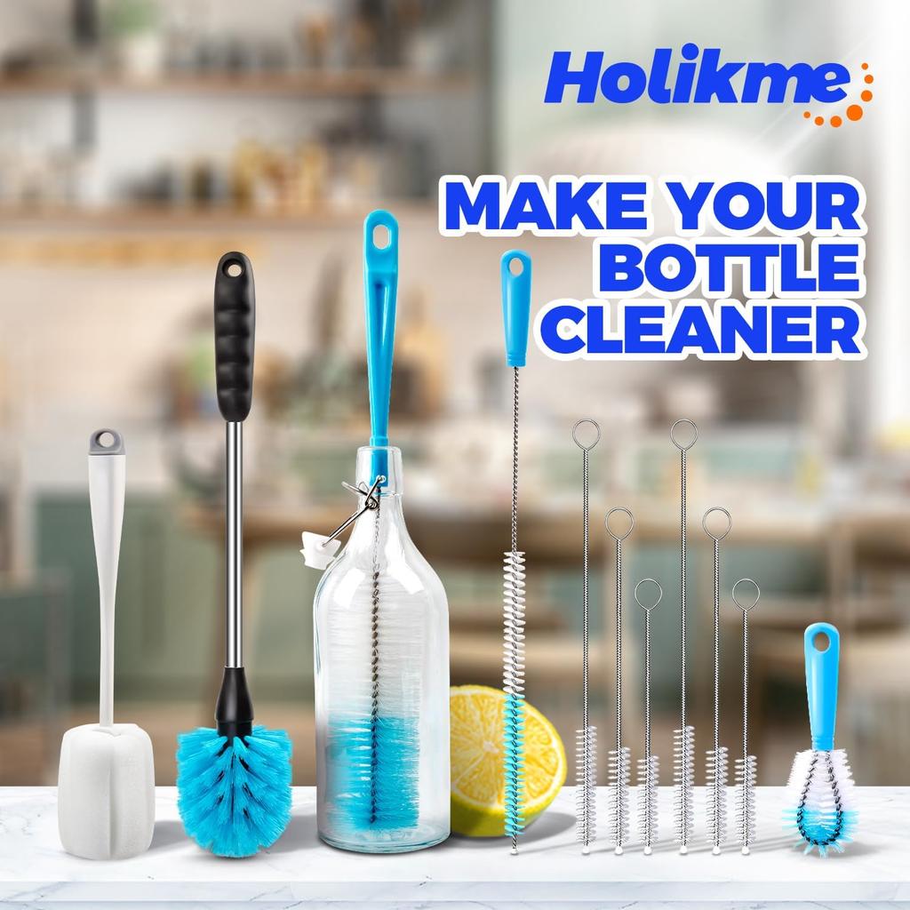 Bottle Brush Tube Cleaning Lab Set with Long Handle, Cup Cleaner for Washing Narrow Neck Beer Wine Decanter Pipes Lids Sinks Cap Covers, White